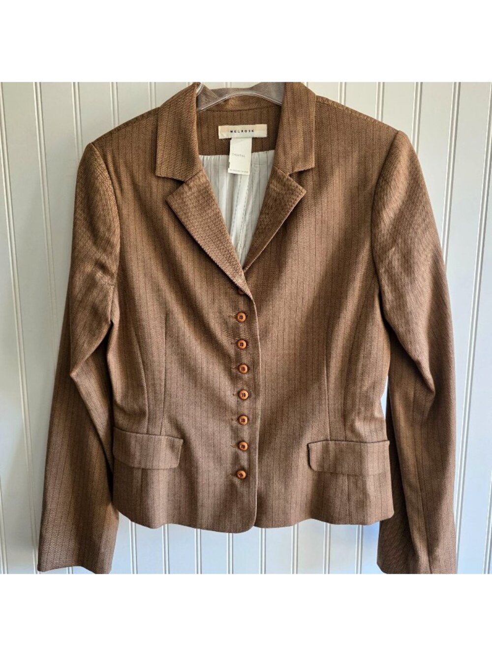 Melrose Womens Blazer Size 10 Herringbone Chocolate 8-Button Lined Office Career